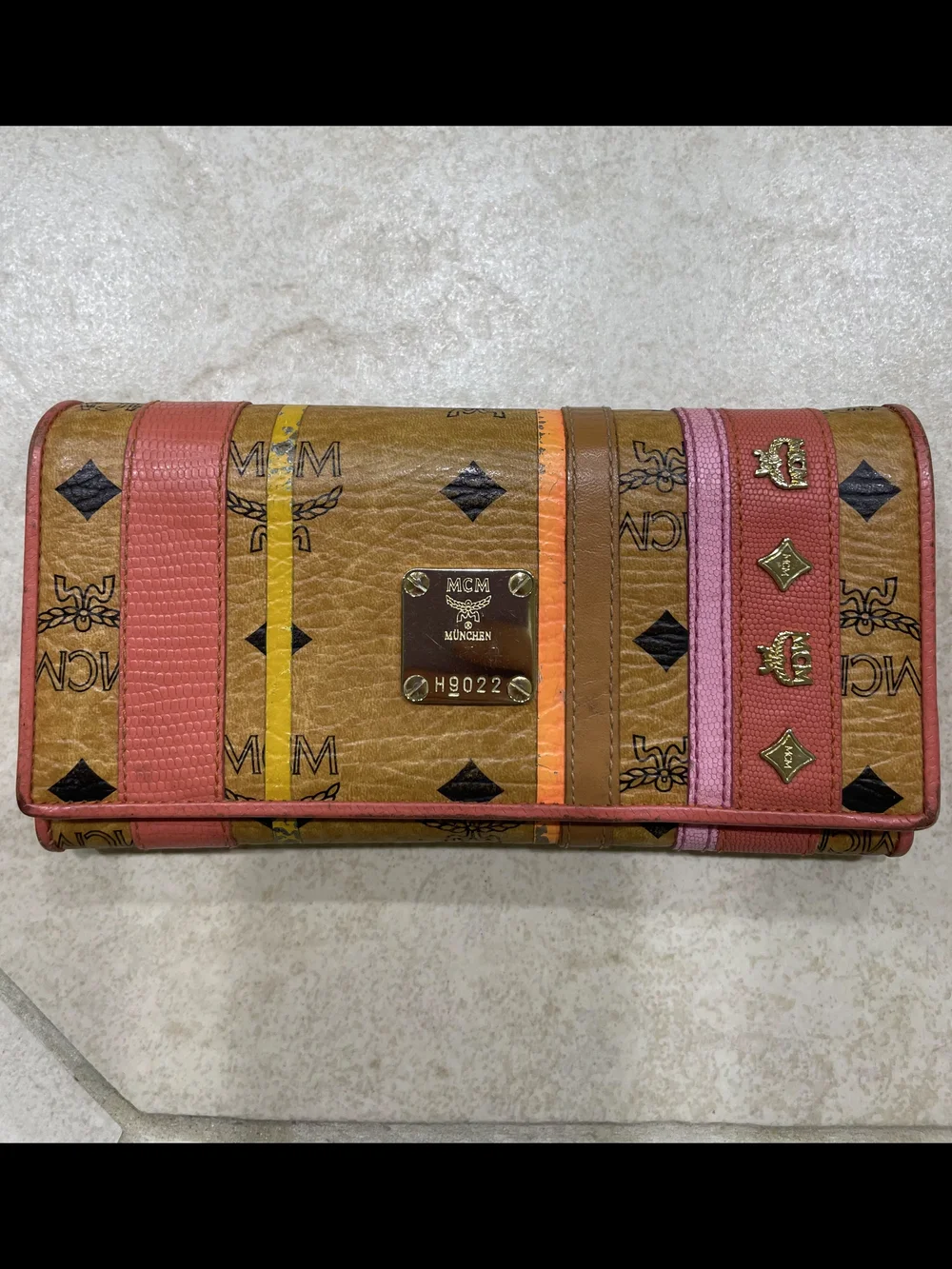 MCM Cognac Logo Stripe Continental Wallet - Pink Accent - Picture 1 of 9